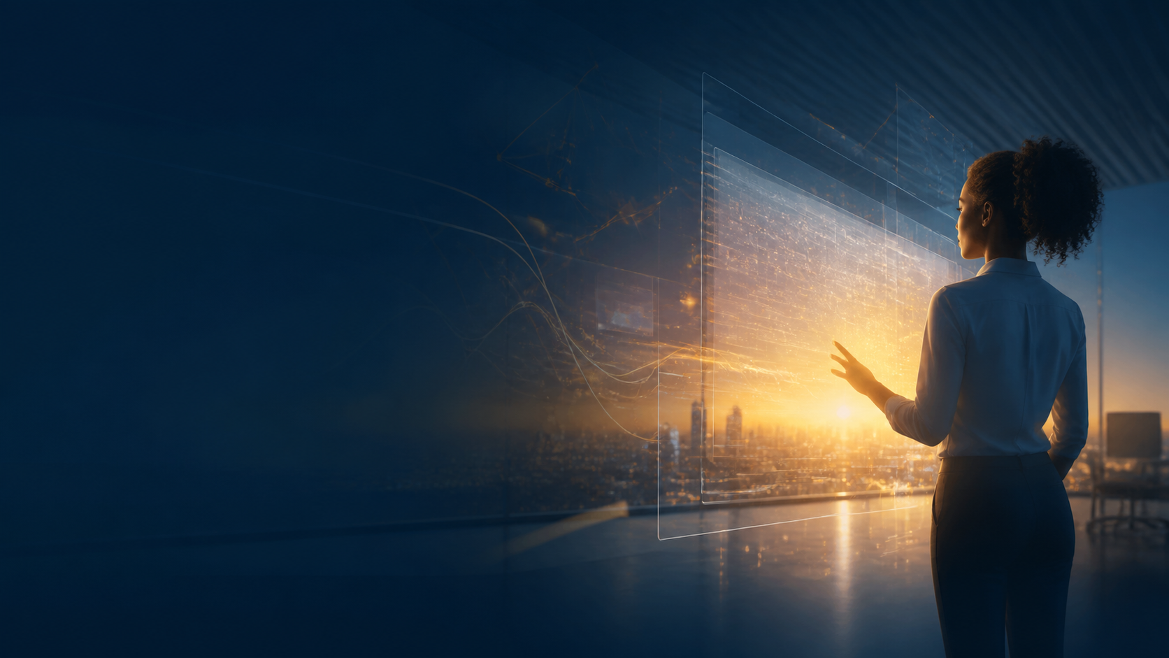 Business owner looking toward a connected digital future